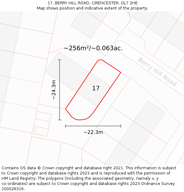 17, BERRY HILL ROAD, CIRENCESTER, GL7 2HE: Plot and title map