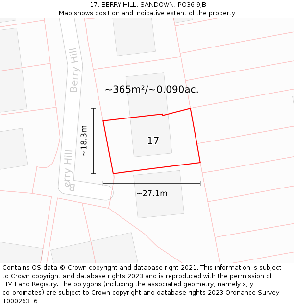 17, BERRY HILL, SANDOWN, PO36 9JB: Plot and title map