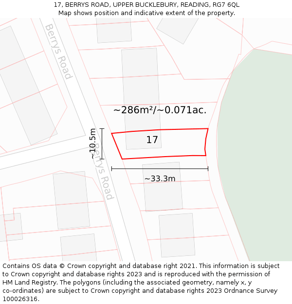 17, BERRYS ROAD, UPPER BUCKLEBURY, READING, RG7 6QL: Plot and title map