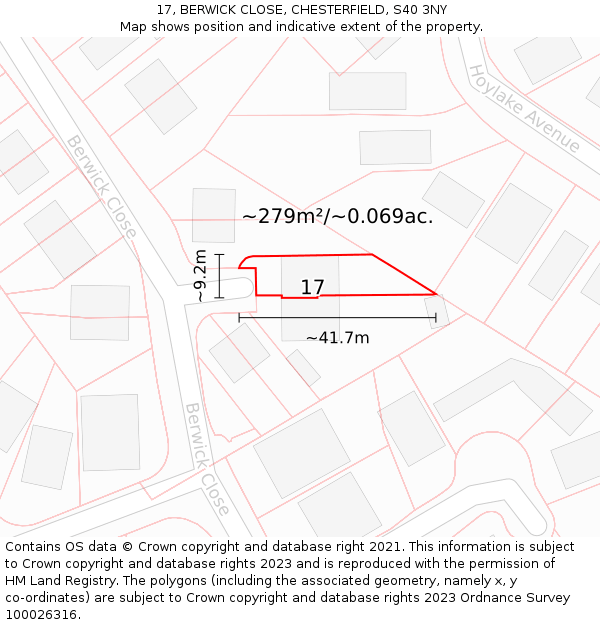 17, BERWICK CLOSE, CHESTERFIELD, S40 3NY: Plot and title map