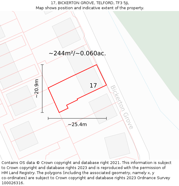 17, BICKERTON GROVE, TELFORD, TF3 5JL: Plot and title map