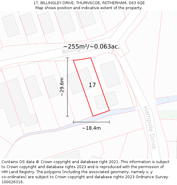 17, BILLINGLEY DRIVE, THURNSCOE, ROTHERHAM, S63 0QE: Plot and title map