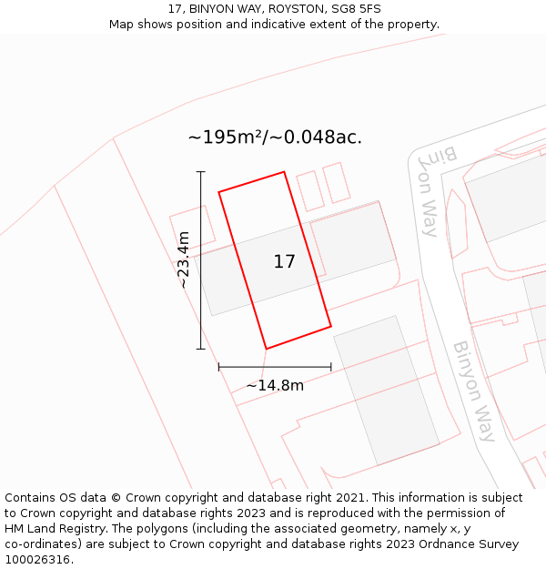 17, BINYON WAY, ROYSTON, SG8 5FS: Plot and title map