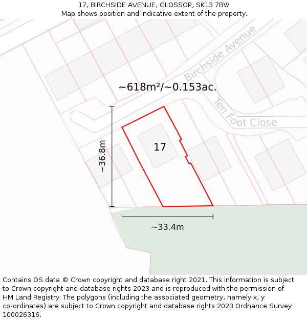 17, BIRCHSIDE AVENUE, GLOSSOP, SK13 7BW: Plot and title map