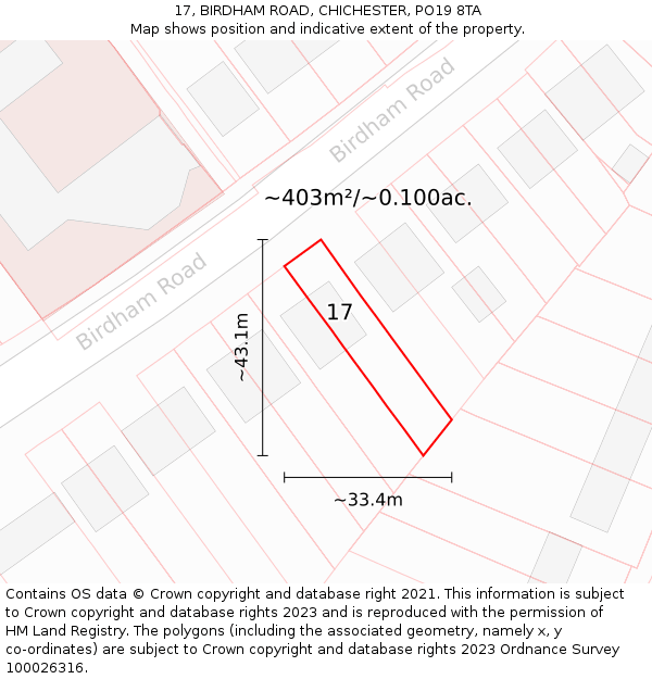 17, BIRDHAM ROAD, CHICHESTER, PO19 8TA: Plot and title map