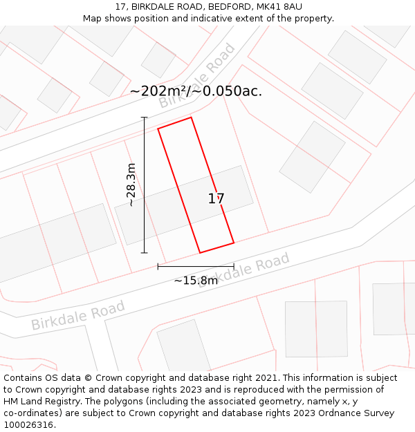 17, BIRKDALE ROAD, BEDFORD, MK41 8AU: Plot and title map