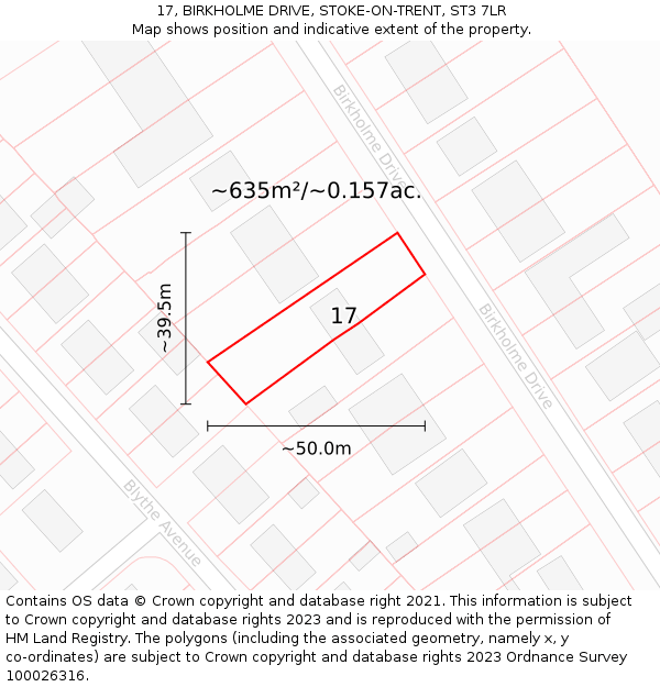 17, BIRKHOLME DRIVE, STOKE-ON-TRENT, ST3 7LR: Plot and title map