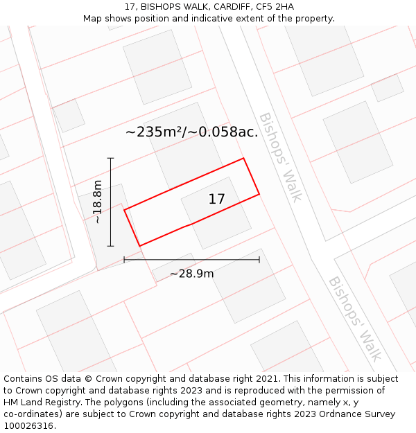 17, BISHOPS WALK, CARDIFF, CF5 2HA: Plot and title map