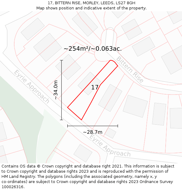 17, BITTERN RISE, MORLEY, LEEDS, LS27 8GH: Plot and title map