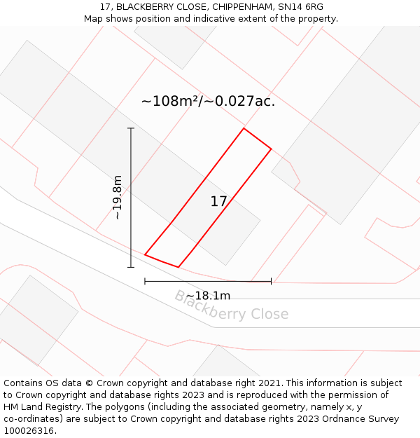 17, BLACKBERRY CLOSE, CHIPPENHAM, SN14 6RG: Plot and title map