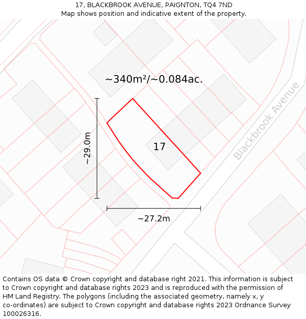 17, BLACKBROOK AVENUE, PAIGNTON, TQ4 7ND: Plot and title map