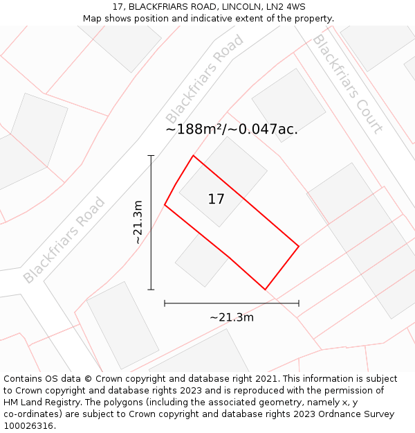 17, BLACKFRIARS ROAD, LINCOLN, LN2 4WS: Plot and title map