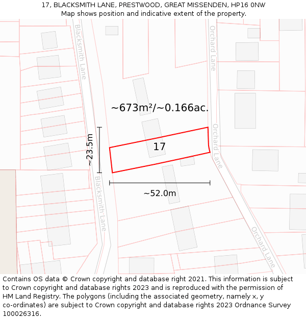 17, BLACKSMITH LANE, PRESTWOOD, GREAT MISSENDEN, HP16 0NW: Plot and title map