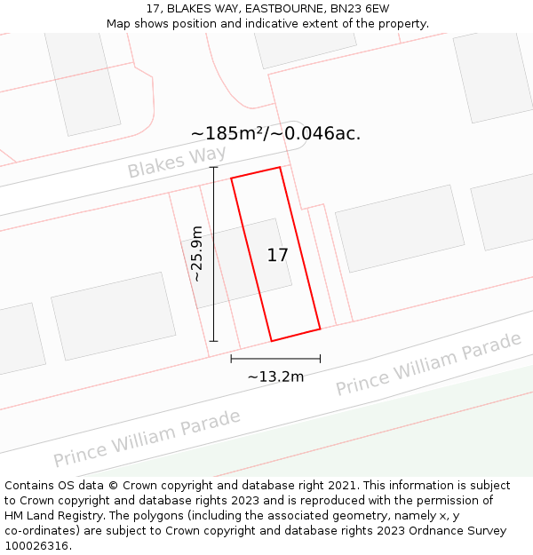 17, BLAKES WAY, EASTBOURNE, BN23 6EW: Plot and title map