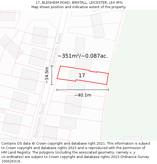 17, BLENHEIM ROAD, BIRSTALL, LEICESTER, LE4 4FN: Plot and title map