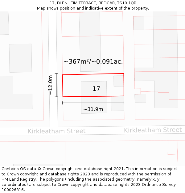 17, BLENHEIM TERRACE, REDCAR, TS10 1QP: Plot and title map