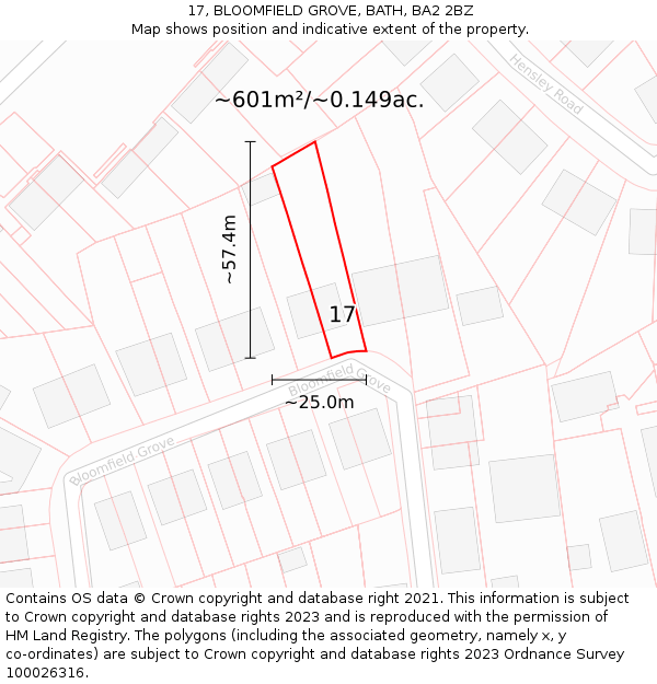 17, BLOOMFIELD GROVE, BATH, BA2 2BZ: Plot and title map