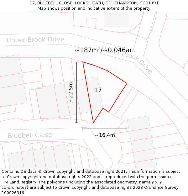 17, BLUEBELL CLOSE, LOCKS HEATH, SOUTHAMPTON, SO31 6XE: Plot and title map