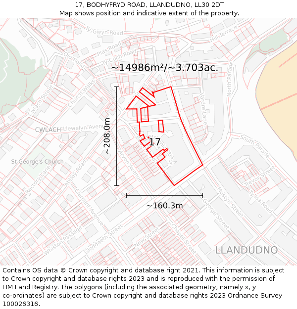 17, BODHYFRYD ROAD, LLANDUDNO, LL30 2DT: Plot and title map