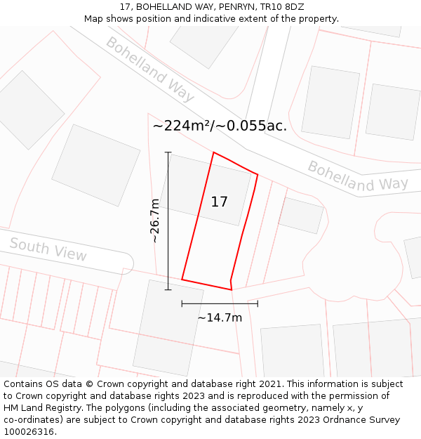 17, BOHELLAND WAY, PENRYN, TR10 8DZ: Plot and title map