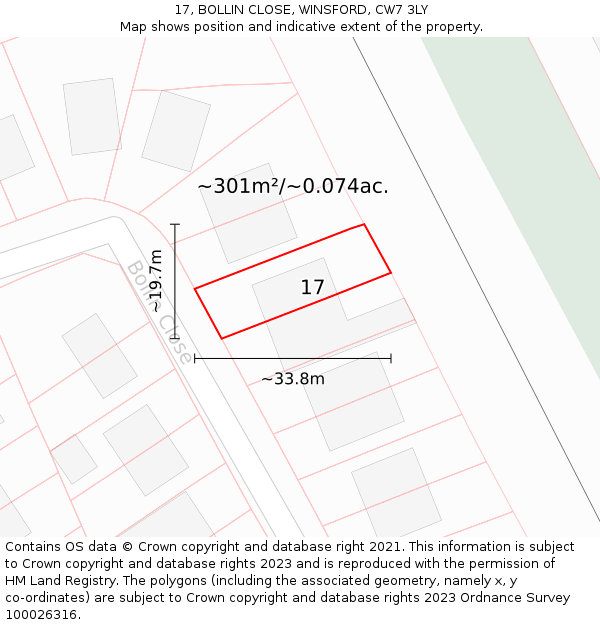 17, BOLLIN CLOSE, WINSFORD, CW7 3LY: Plot and title map
