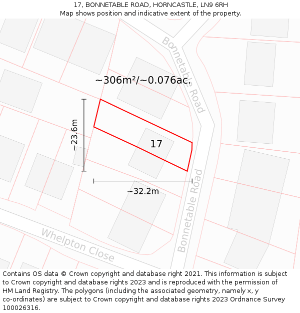 17, BONNETABLE ROAD, HORNCASTLE, LN9 6RH: Plot and title map