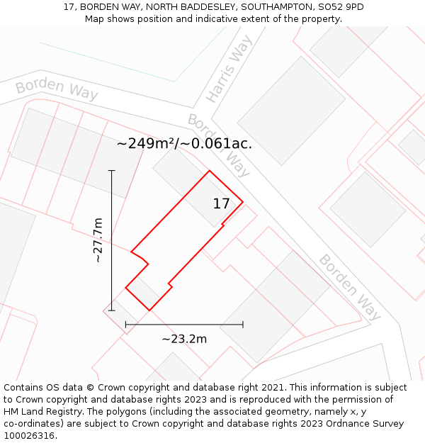 17, BORDEN WAY, NORTH BADDESLEY, SOUTHAMPTON, SO52 9PD: Plot and title map