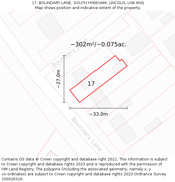 17, BOUNDARY LANE, SOUTH HYKEHAM, LINCOLN, LN6 9NQ: Plot and title map