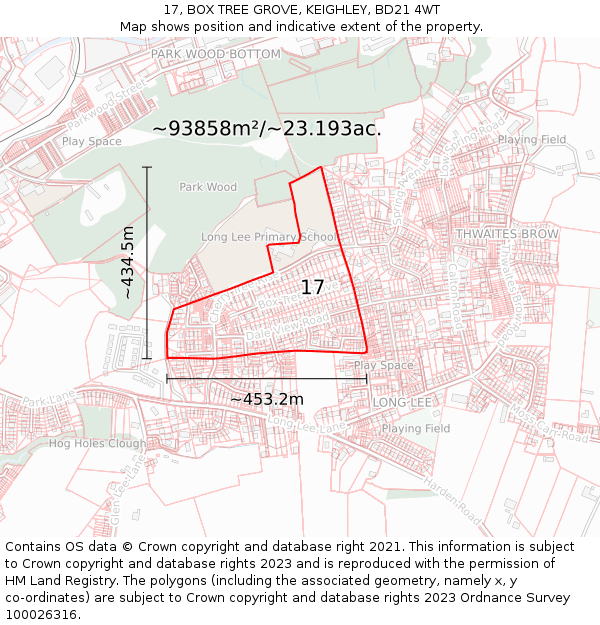 17, BOX TREE GROVE, KEIGHLEY, BD21 4WT: Plot and title map
