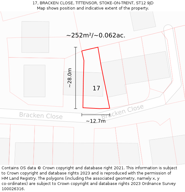 17, BRACKEN CLOSE, TITTENSOR, STOKE-ON-TRENT, ST12 9JD: Plot and title map