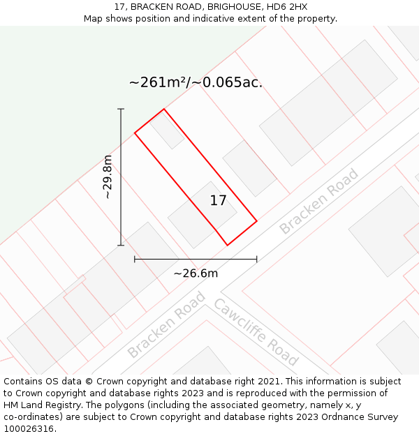 17, BRACKEN ROAD, BRIGHOUSE, HD6 2HX: Plot and title map