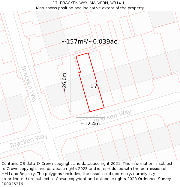 17, BRACKEN WAY, MALVERN, WR14 1JH: Plot and title map