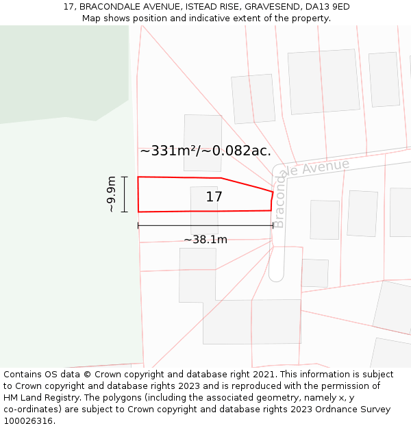 17, BRACONDALE AVENUE, ISTEAD RISE, GRAVESEND, DA13 9ED: Plot and title map