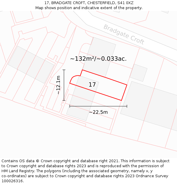 17, BRADGATE CROFT, CHESTERFIELD, S41 0XZ: Plot and title map