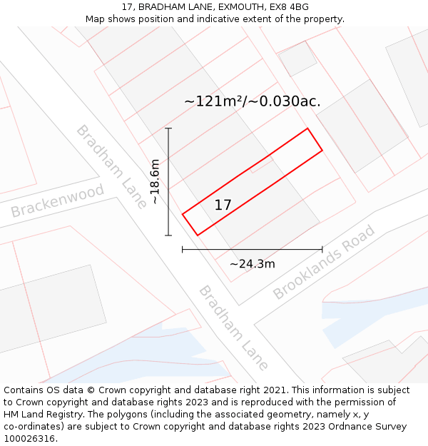 17, BRADHAM LANE, EXMOUTH, EX8 4BG: Plot and title map