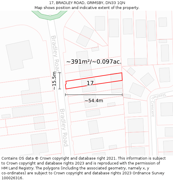 17, BRADLEY ROAD, GRIMSBY, DN33 1QN: Plot and title map