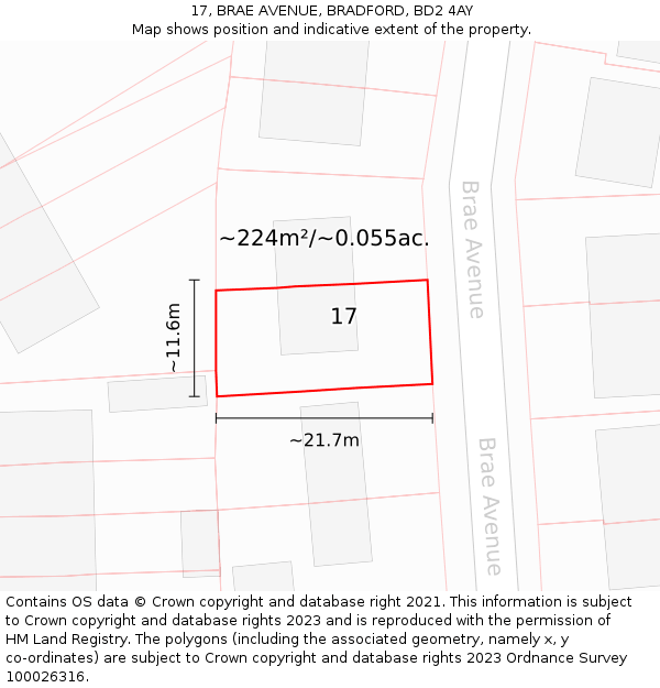 17, BRAE AVENUE, BRADFORD, BD2 4AY: Plot and title map