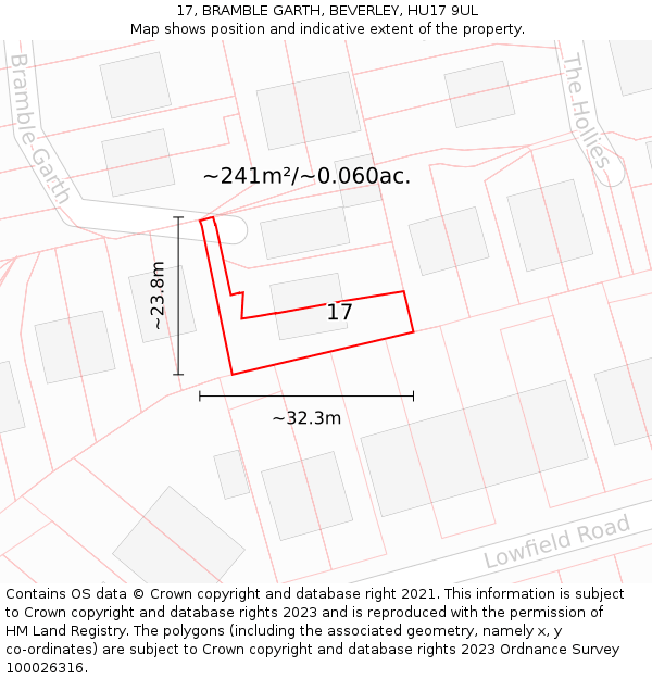 17, BRAMBLE GARTH, BEVERLEY, HU17 9UL: Plot and title map