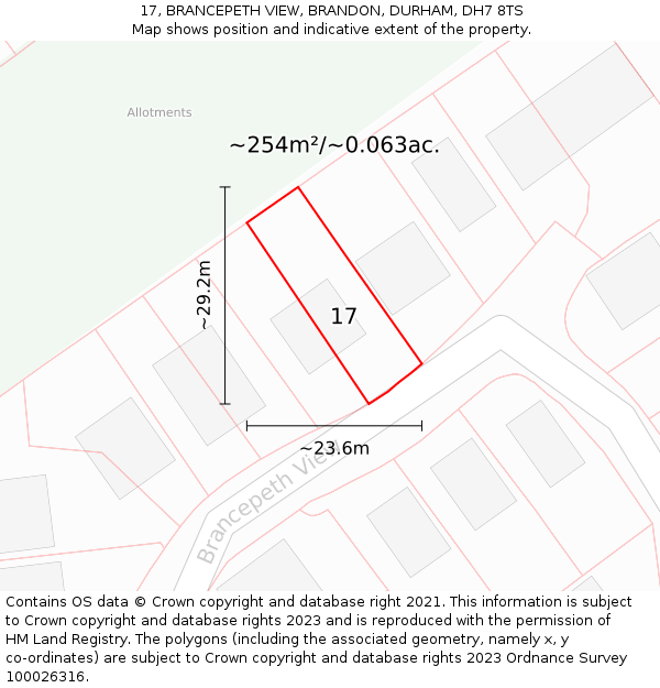 17, BRANCEPETH VIEW, BRANDON, DURHAM, DH7 8TS: Plot and title map