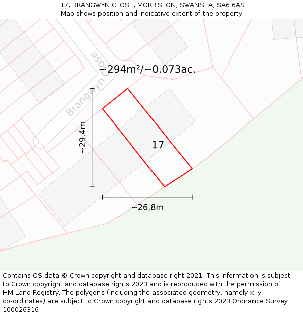 17, BRANGWYN CLOSE, MORRISTON, SWANSEA, SA6 6AS: Plot and title map