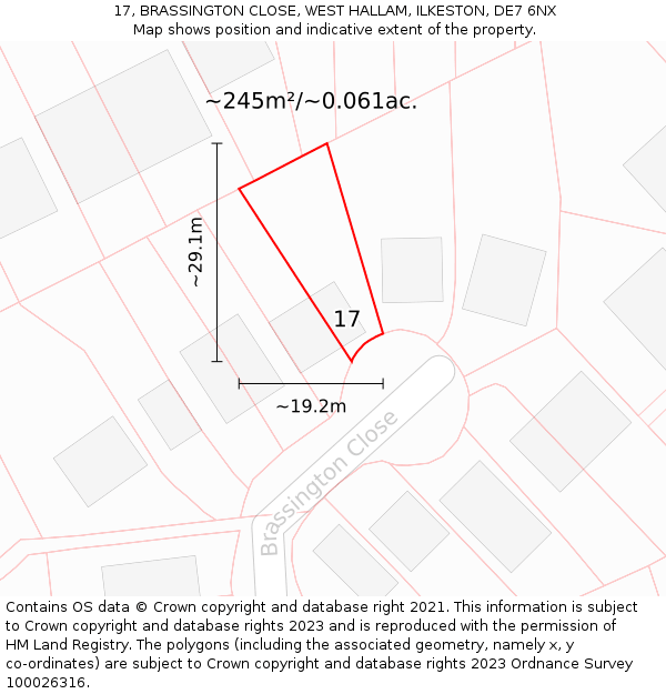 17, BRASSINGTON CLOSE, WEST HALLAM, ILKESTON, DE7 6NX: Plot and title map