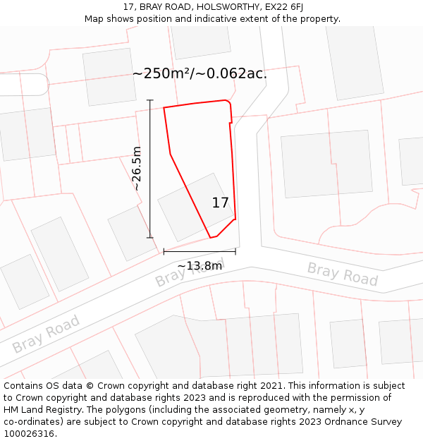 17, BRAY ROAD, HOLSWORTHY, EX22 6FJ: Plot and title map