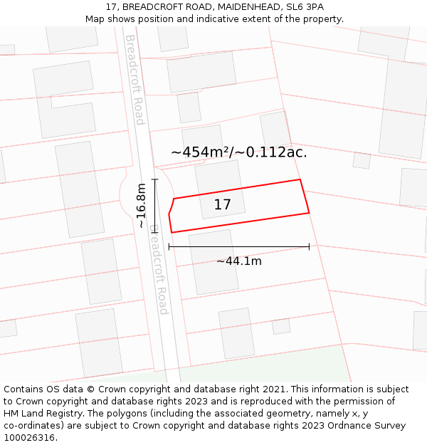 17, BREADCROFT ROAD, MAIDENHEAD, SL6 3PA: Plot and title map