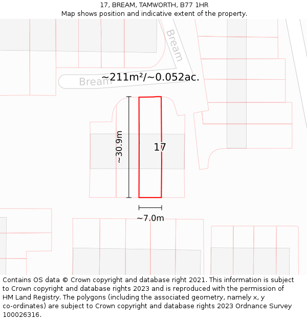 17, BREAM, TAMWORTH, B77 1HR: Plot and title map