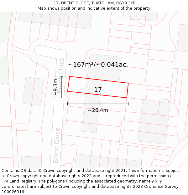 17, BRENT CLOSE, THATCHAM, RG19 3YP: Plot and title map