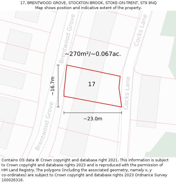 17, BRENTWOOD GROVE, STOCKTON BROOK, STOKE-ON-TRENT, ST9 9NQ: Plot and title map