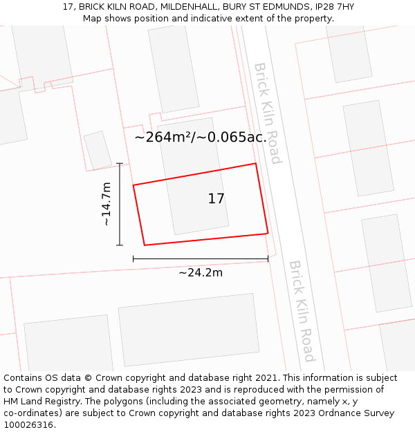 17, BRICK KILN ROAD, MILDENHALL, BURY ST EDMUNDS, IP28 7HY: Plot and title map