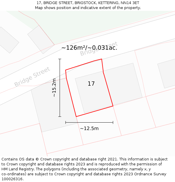 17, BRIDGE STREET, BRIGSTOCK, KETTERING, NN14 3ET: Plot and title map