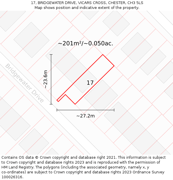 17, BRIDGEWATER DRIVE, VICARS CROSS, CHESTER, CH3 5LS: Plot and title map