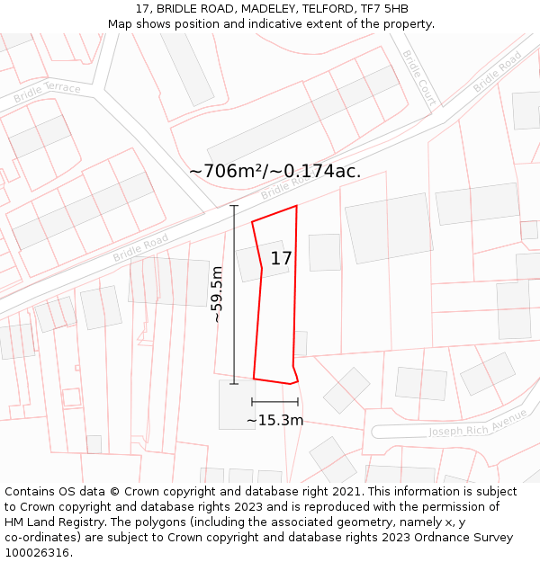 17, BRIDLE ROAD, MADELEY, TELFORD, TF7 5HB: Plot and title map